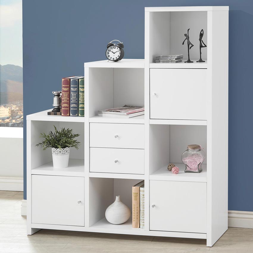 White Bookcase with Cube Storage Compartments