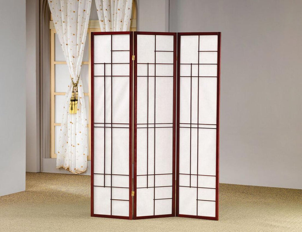 Brown/Red Finish Folding Screen