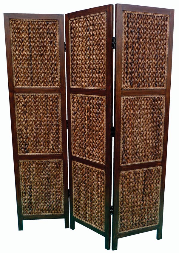 Three Panel Folding Screen with Woven Banana Leaf Panels