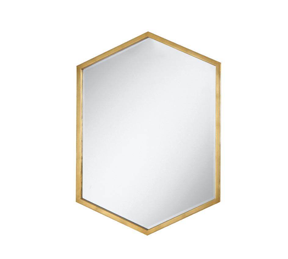 Hexagon Shaped Mirror With Gold Frame