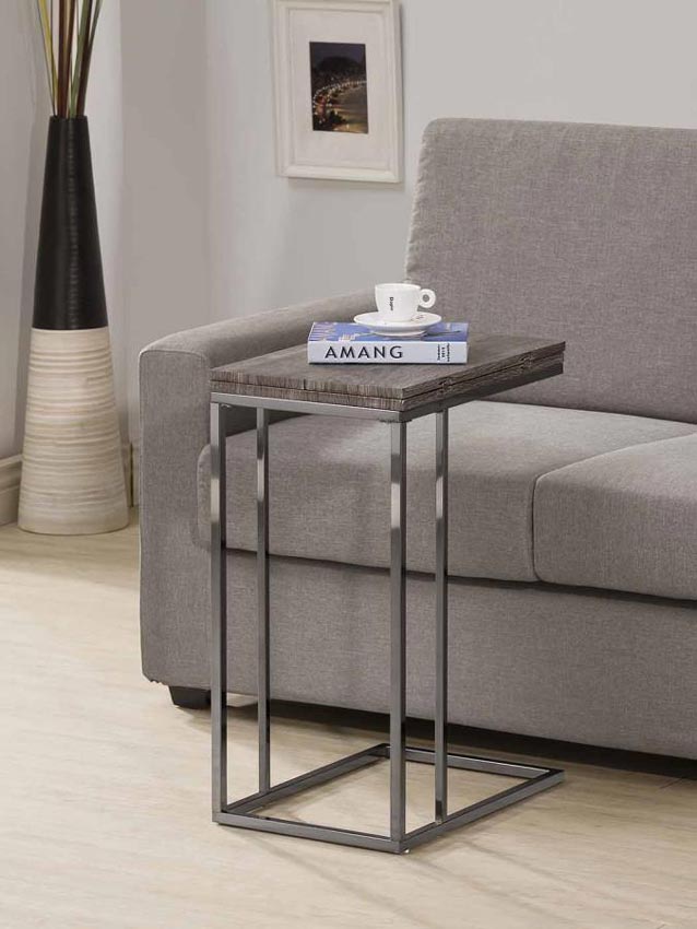 Gray Weathered Snack Table With Metal Base