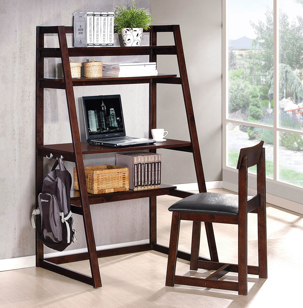Espresso Finish Contemporary Computer Stand with Chair