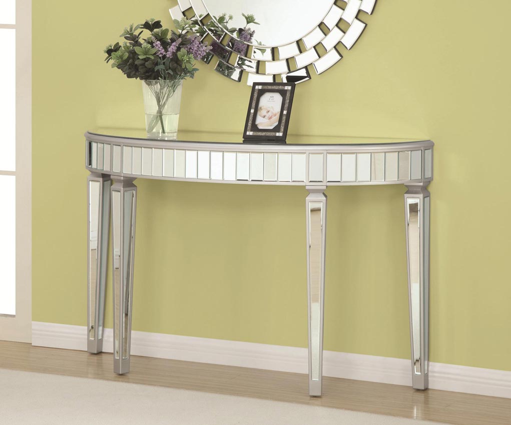 Oval Mirrored Console Cabinet Table