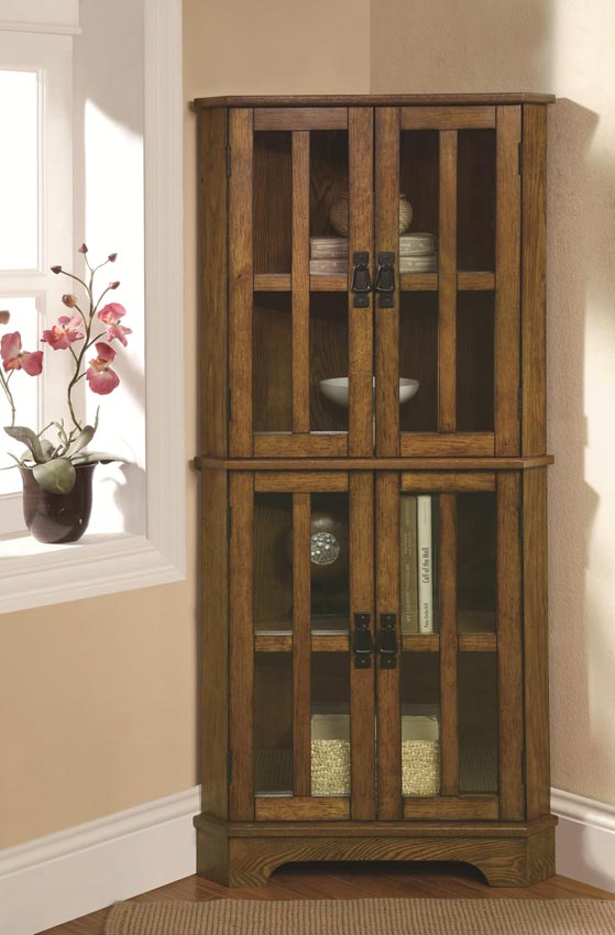 Golden Brown Corner Curio Cabinet