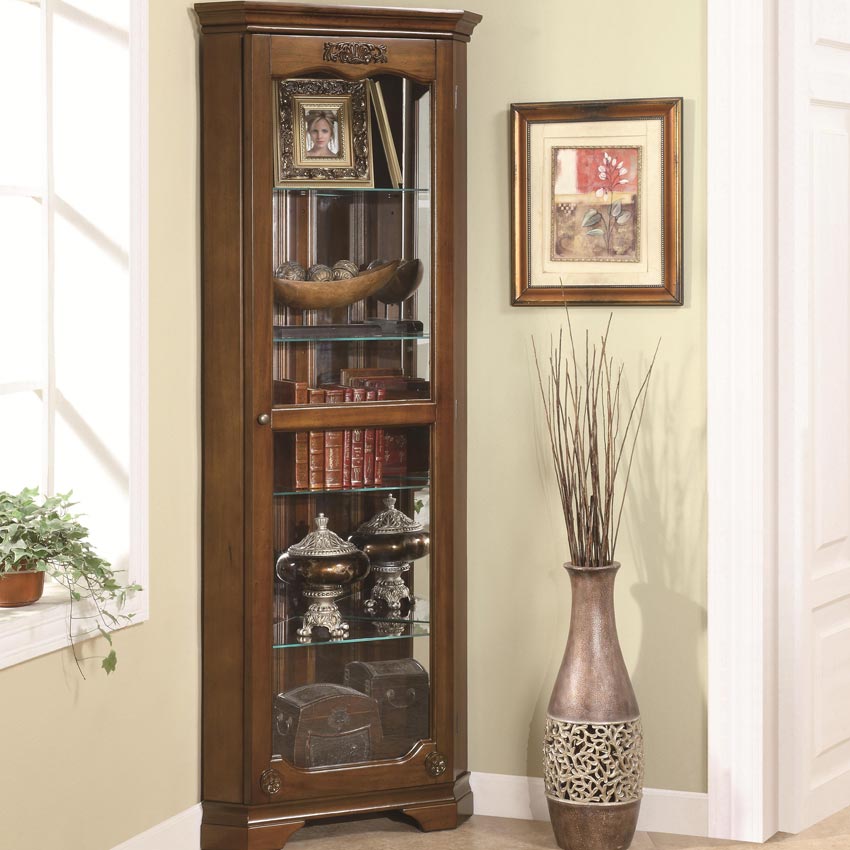Golden Brown Corner Curio Cabinet