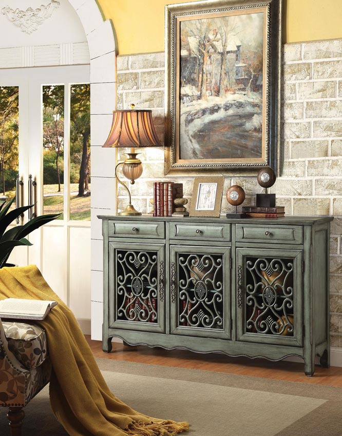 Traditional Accent Cabinet in Antique Green Finish