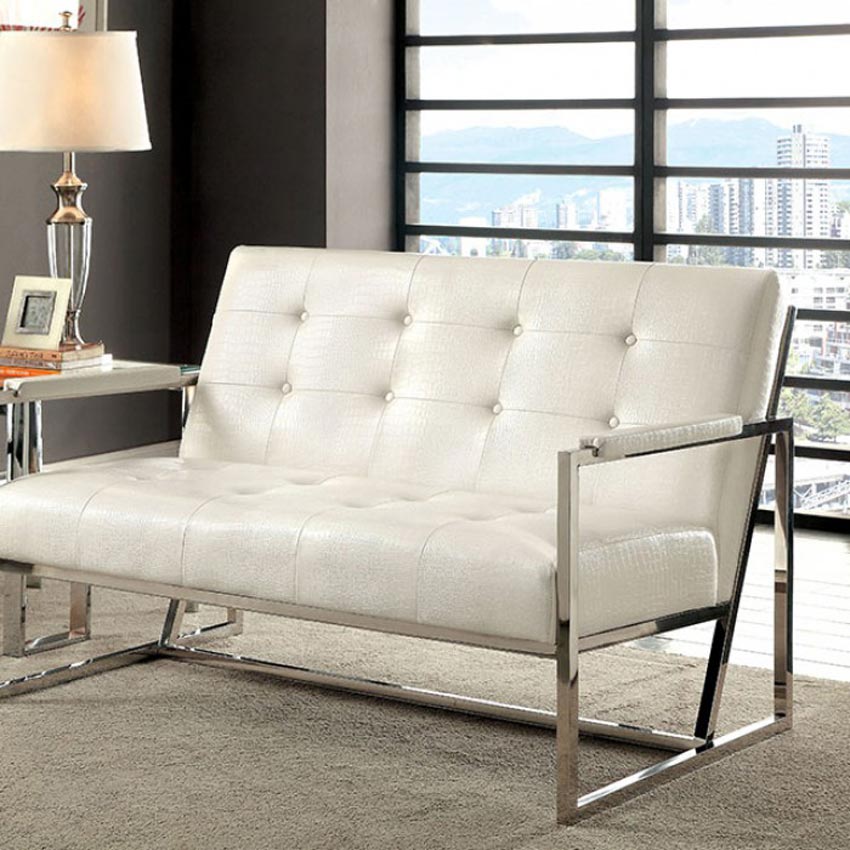 White Crocodile Faux Leather Loveseat