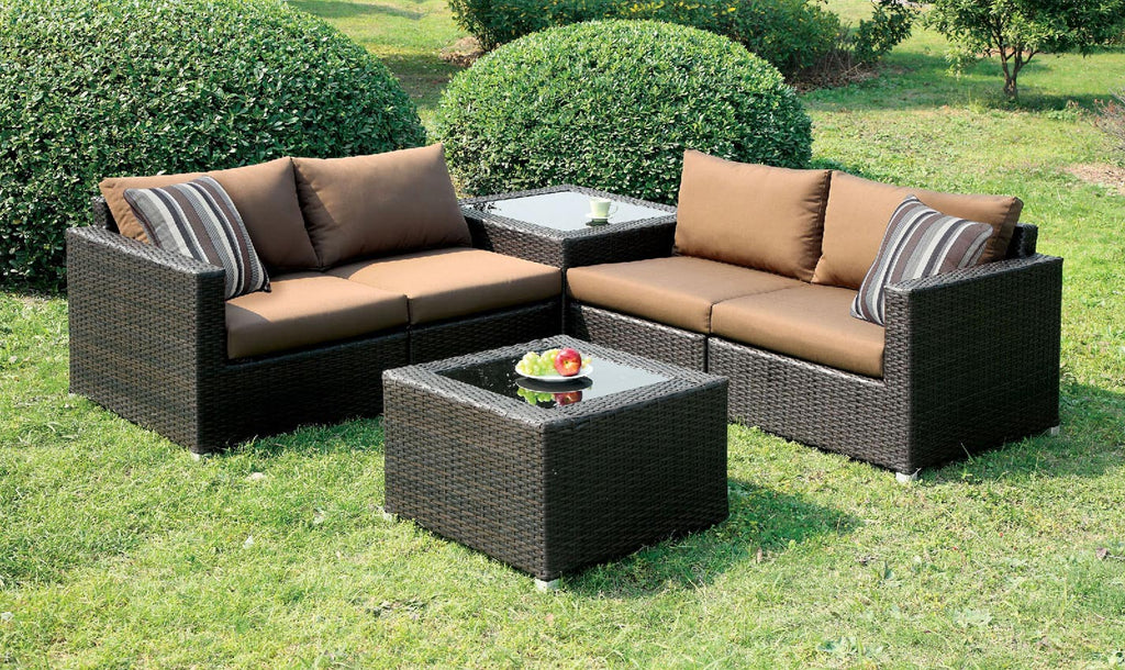 4 Pcs Brown Patio Sofa Set