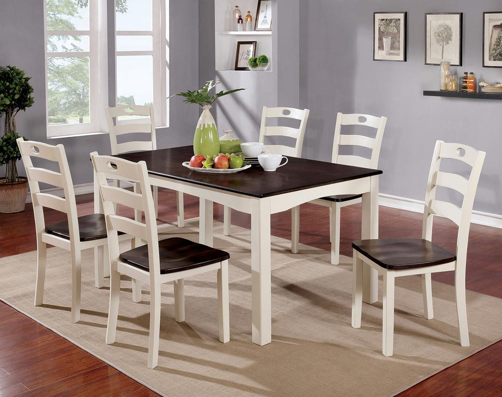 7 Pcs White and Walnut Finish Dining Table Set