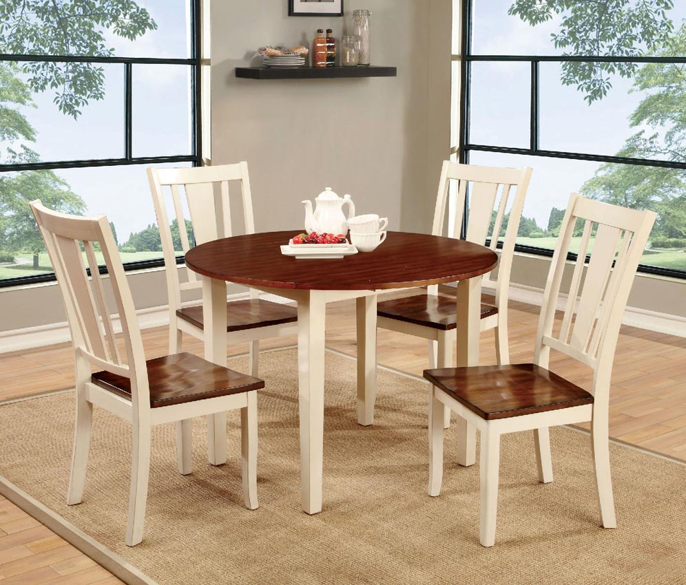 5 Pcs Round Table Set with Drop Leave