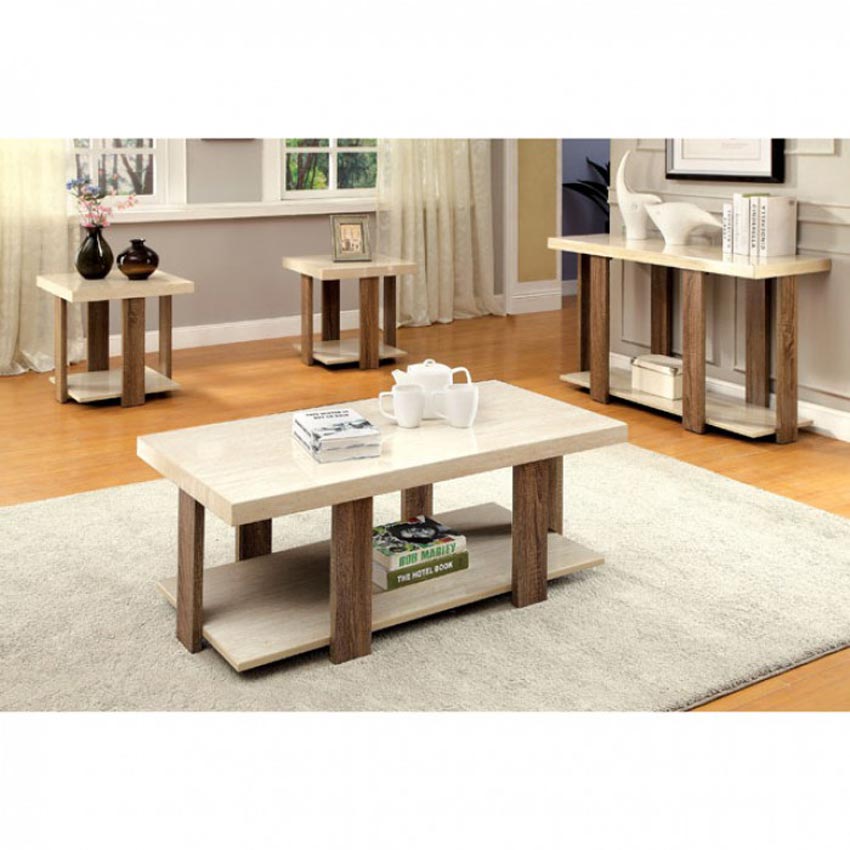 3 Pcs White Faux Marble Coffee Table