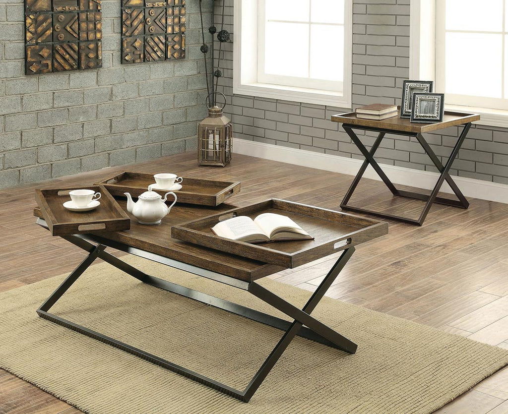 Solid Wood and Metal Coffee Table