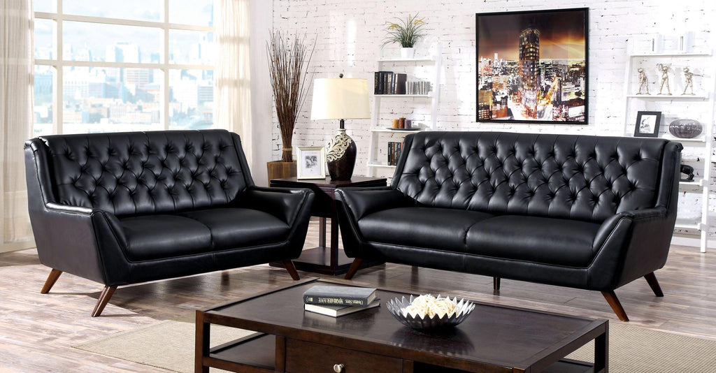 2 Pcs Black Button Tufted Sofa Set