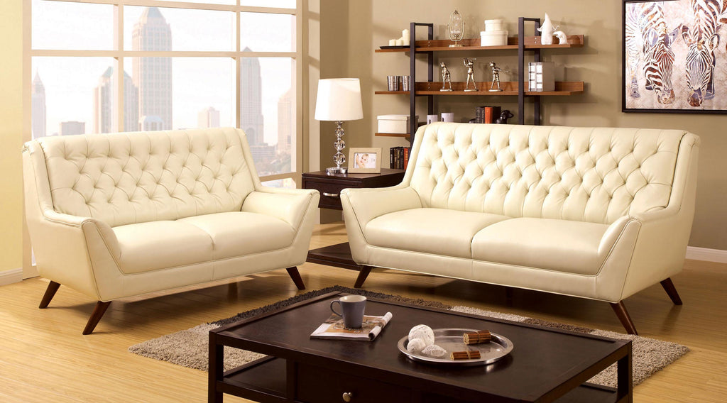 2 Pcs White Button Tufted Sofa Set