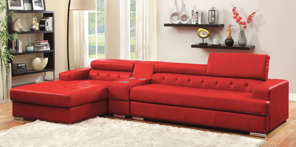 Red Leather Sectional Sofa Set with Console