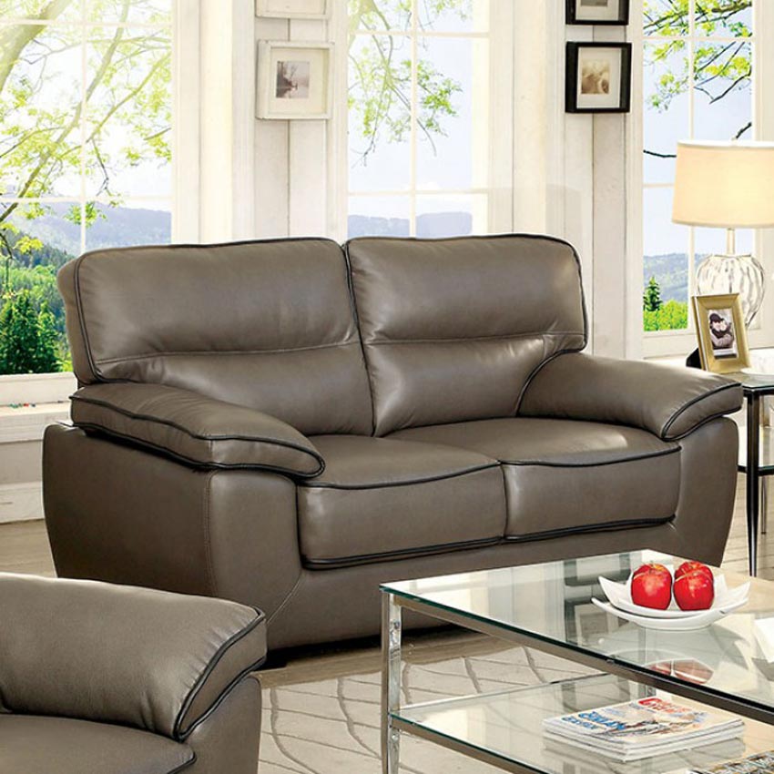 Transitional Grey Leatherette Love Seat