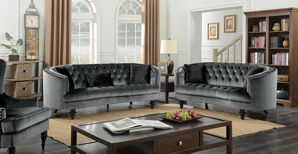 Manuela 2 Pcs Grey Velvet Sofa set