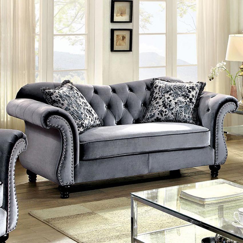 Grey Button Tufted Love Seat
