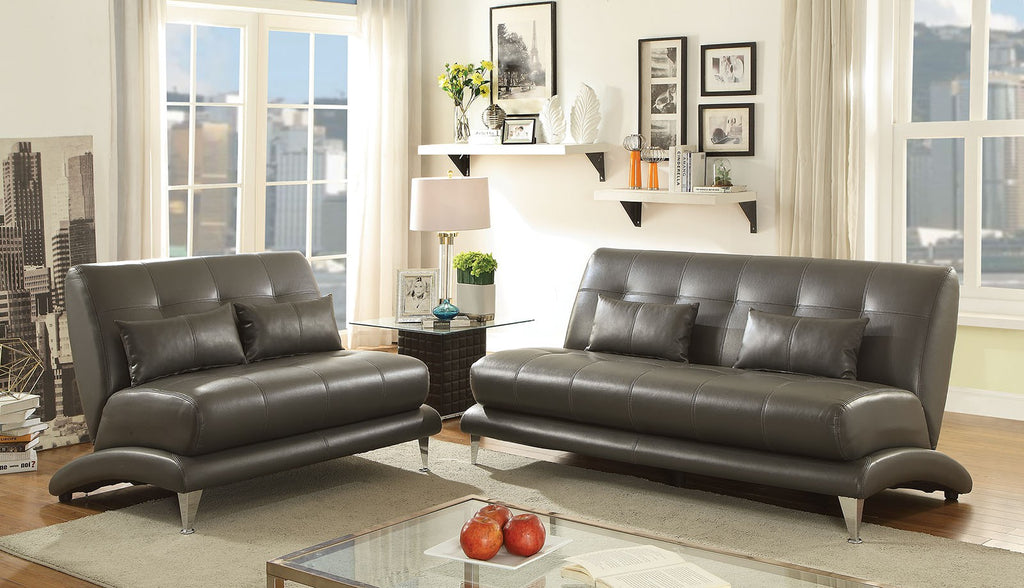 2 Pcs Grey Leatherette Sofa Set
