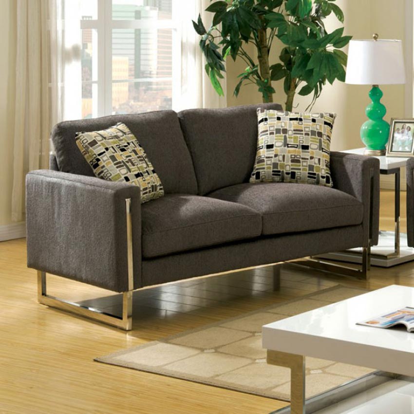 Dark Brown Chenille Fabric Love Seat
