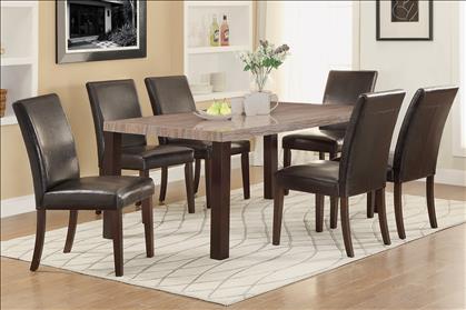 7 Piece Espresso Finish Marble Top Dinette Set