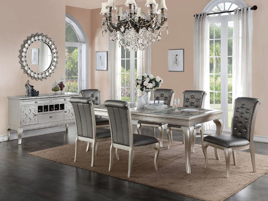5 Pcs Antique Silver Formal Dining- additional chair option
