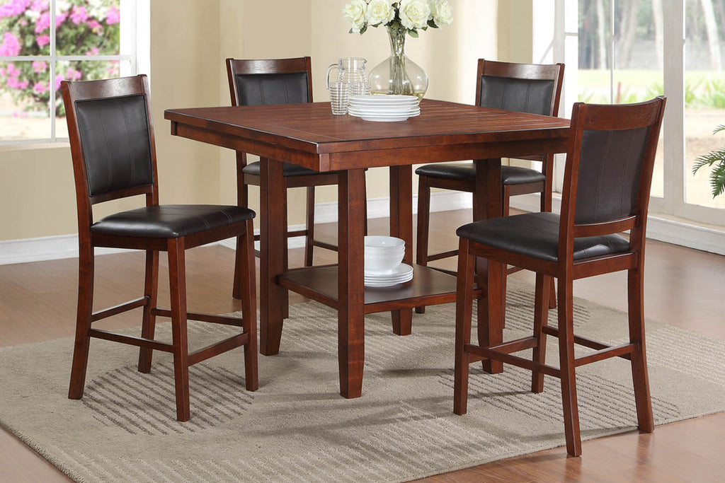 5 Piece Cherry Finish Counter Height Table Set