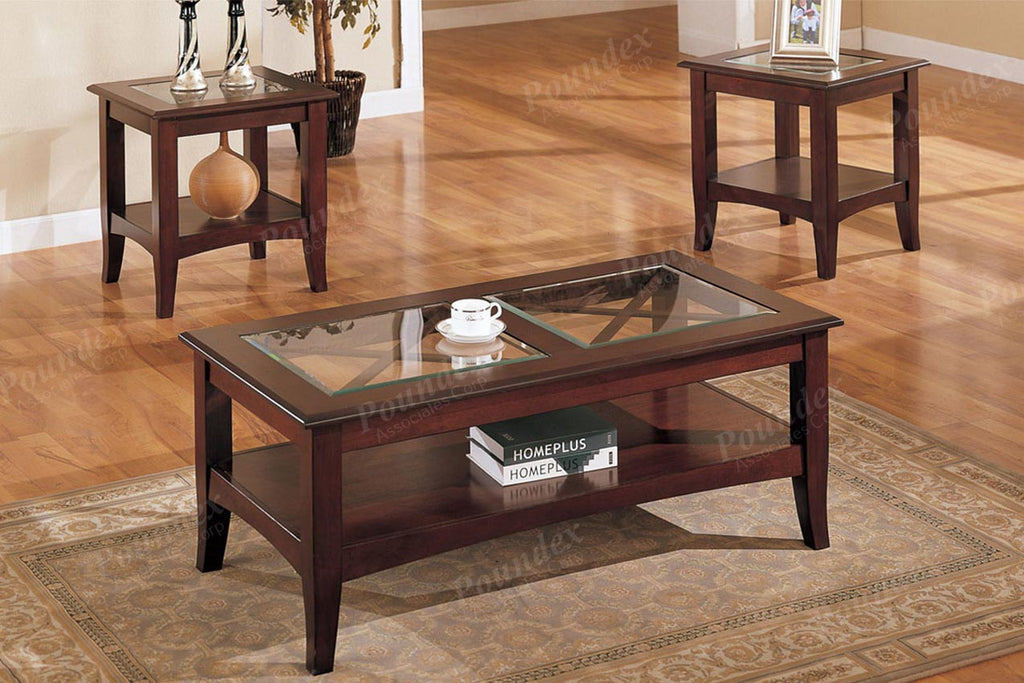 3 Pcs Wooden and Glass Coffee Table Set