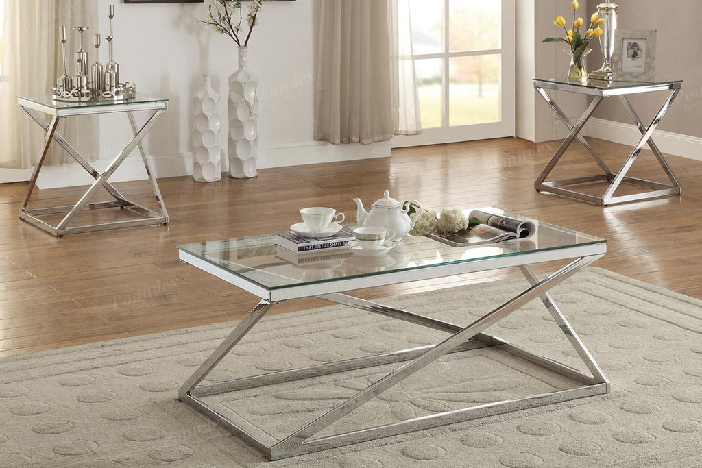 3 Pcs Glass and Metal Coffee Table Set