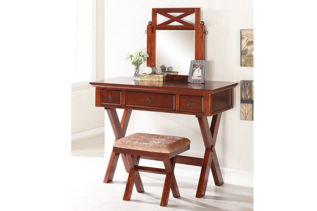 Dark Cherry Vanity Set with Stool