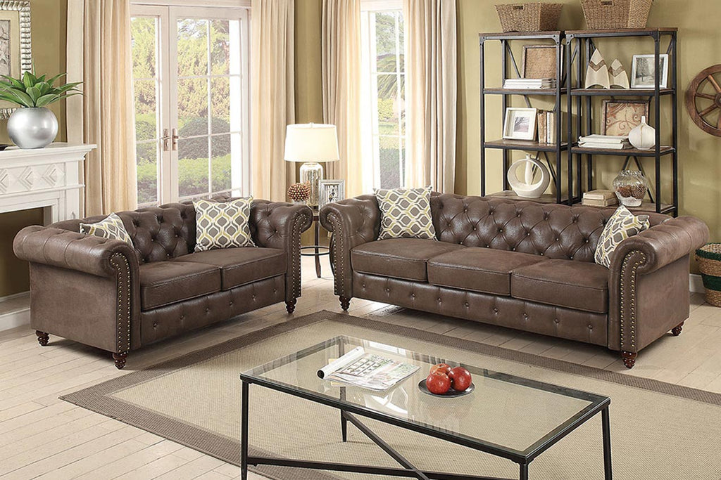 2 Pcs Leatherette with Tufting Sofa Set