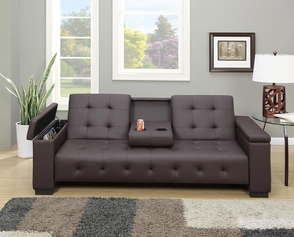 Espresso Finish Adjustable Sofa with Arm Console