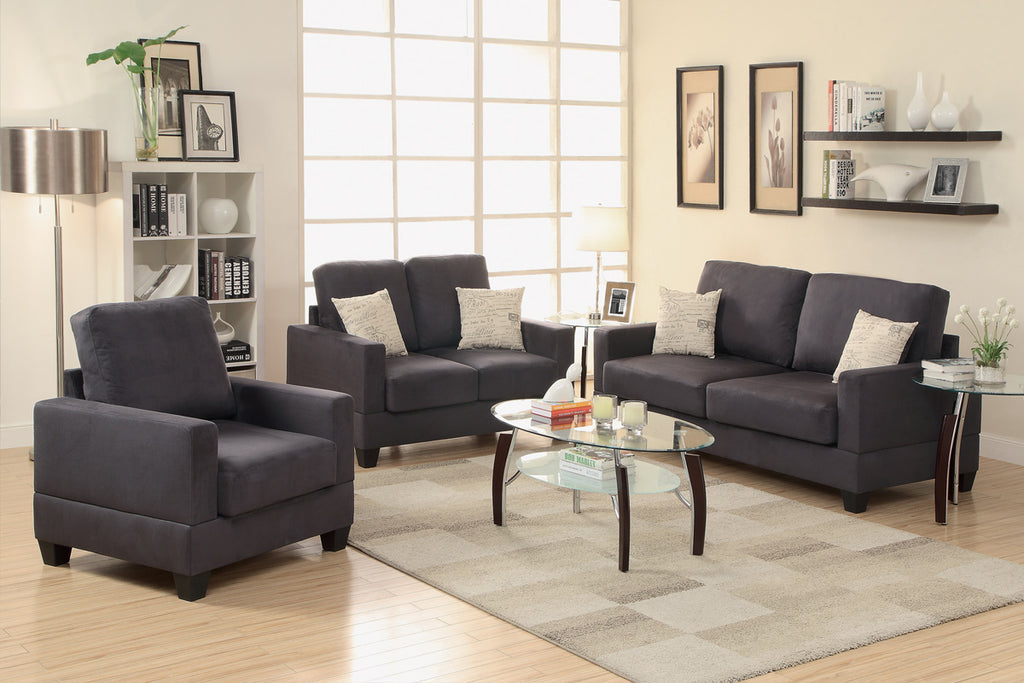 3 Piece Black Miro Fiber Suede Sofa Set