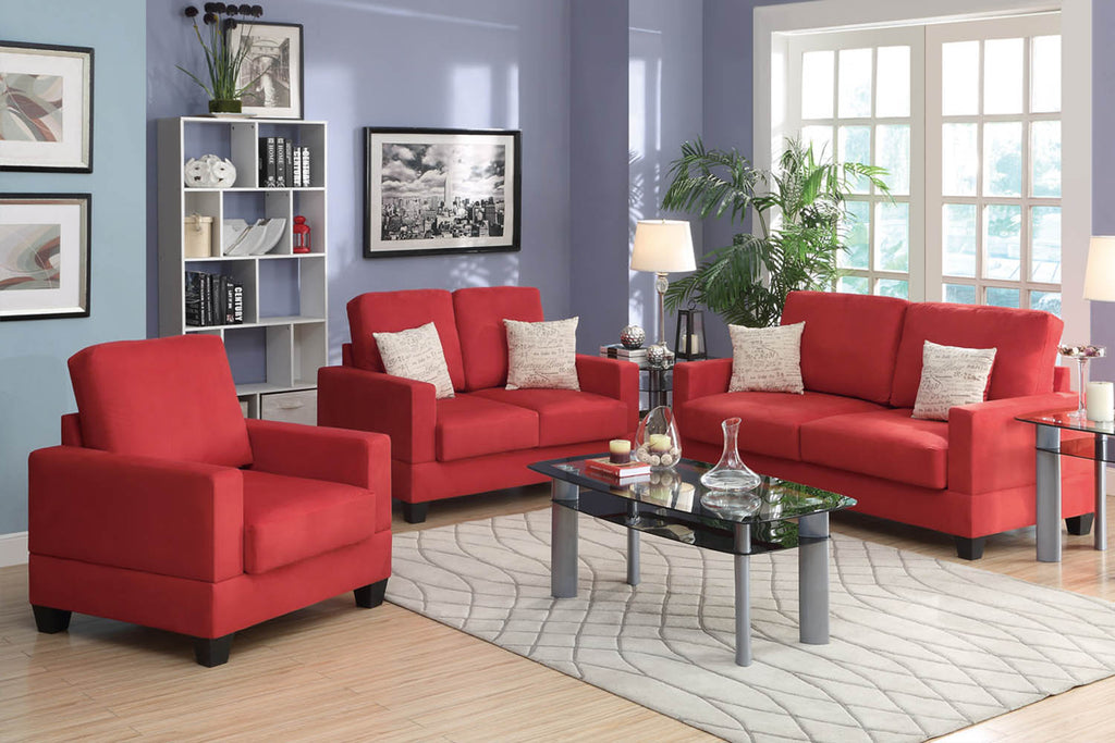 3 Piece Red Miro Fiber Suede Sofa Set
