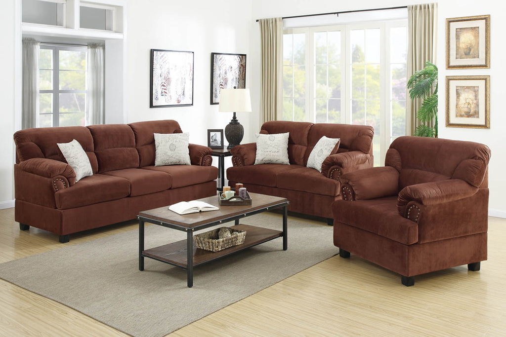 3 Piece Chocolate Miro Fiber Suede Sofa Set