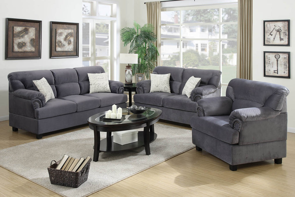 3 Piece Grey Miro Fiber Suede Sofa Set