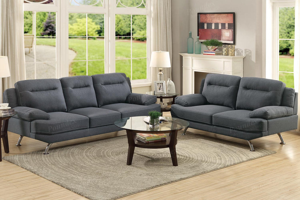 2 Pcs Modern Blue Grey Linen Like Sofa Set