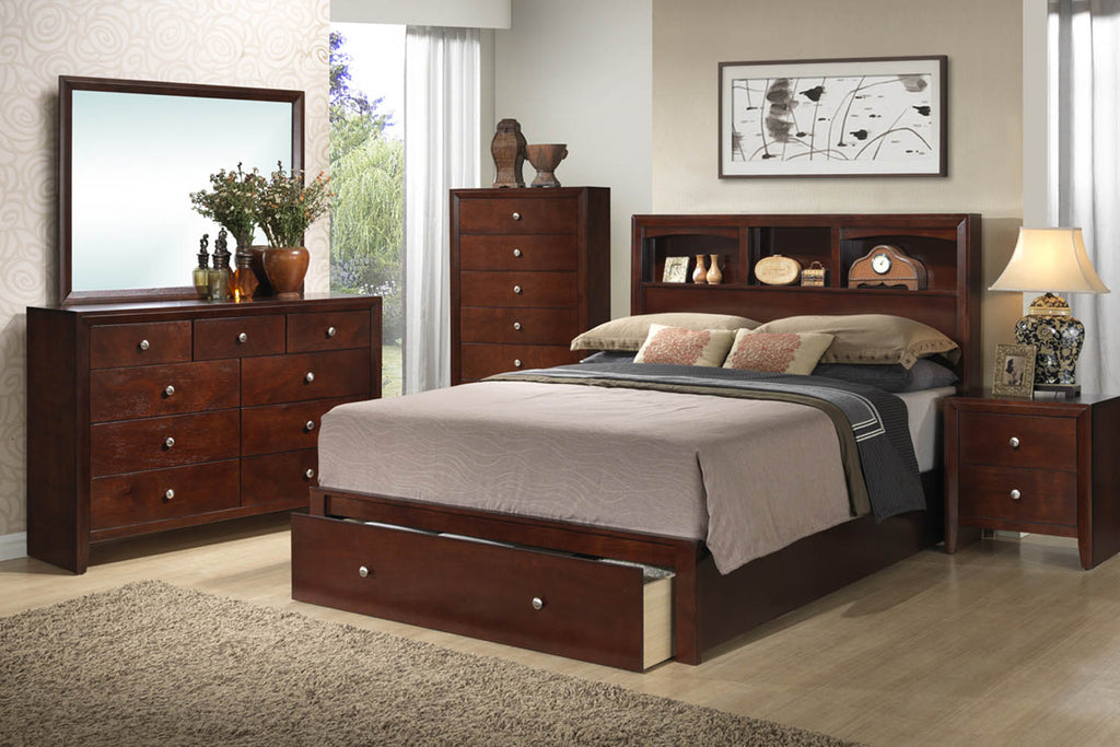 Solid Wood Chess Bed with Bookcase Headboard