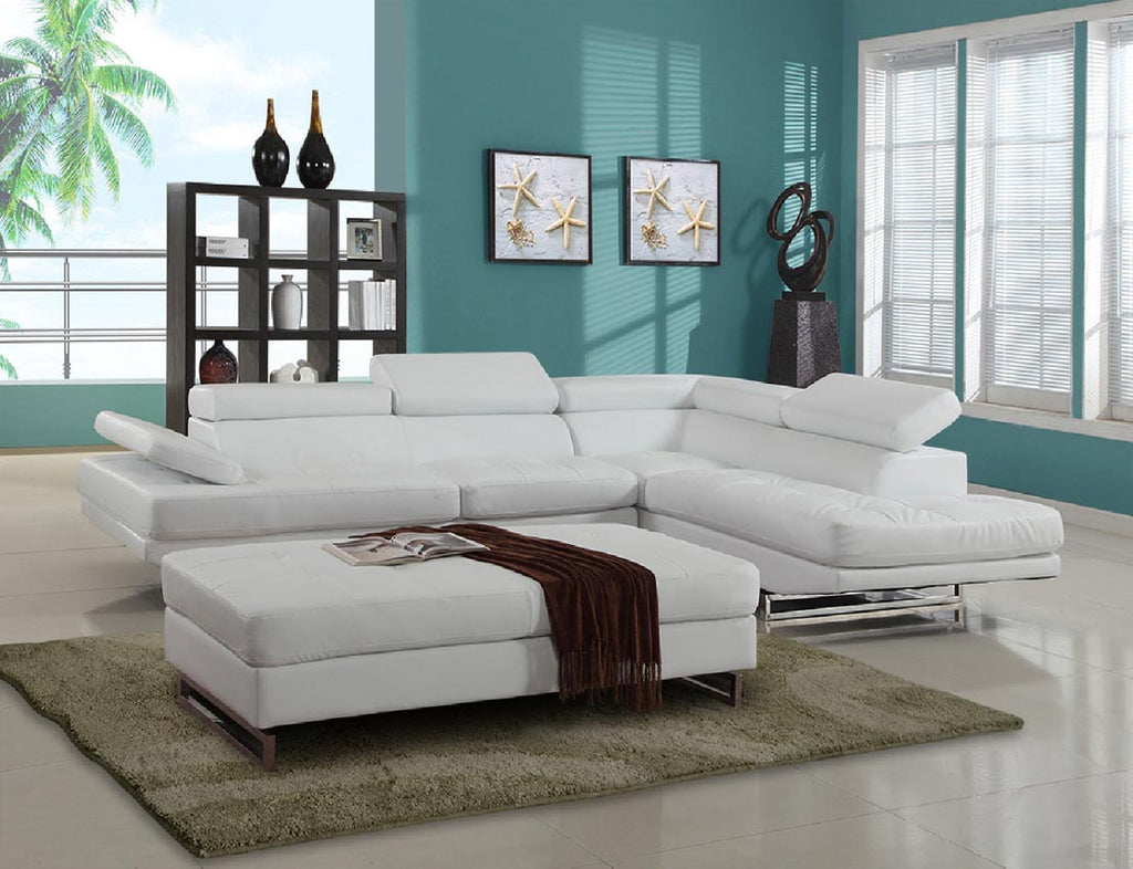 White Top Grain Leather Sectional Sofa Set