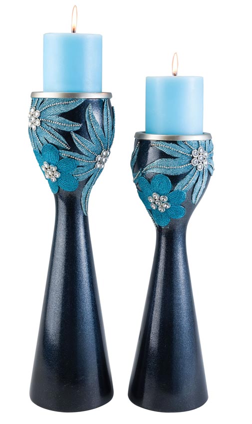 2 Pcs Blue Candle Holder Set