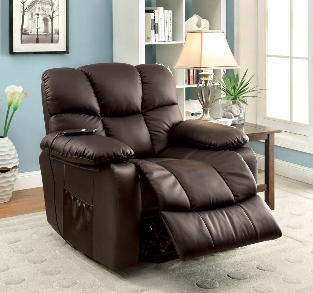 Stand Power Lift Black Leather Recliner