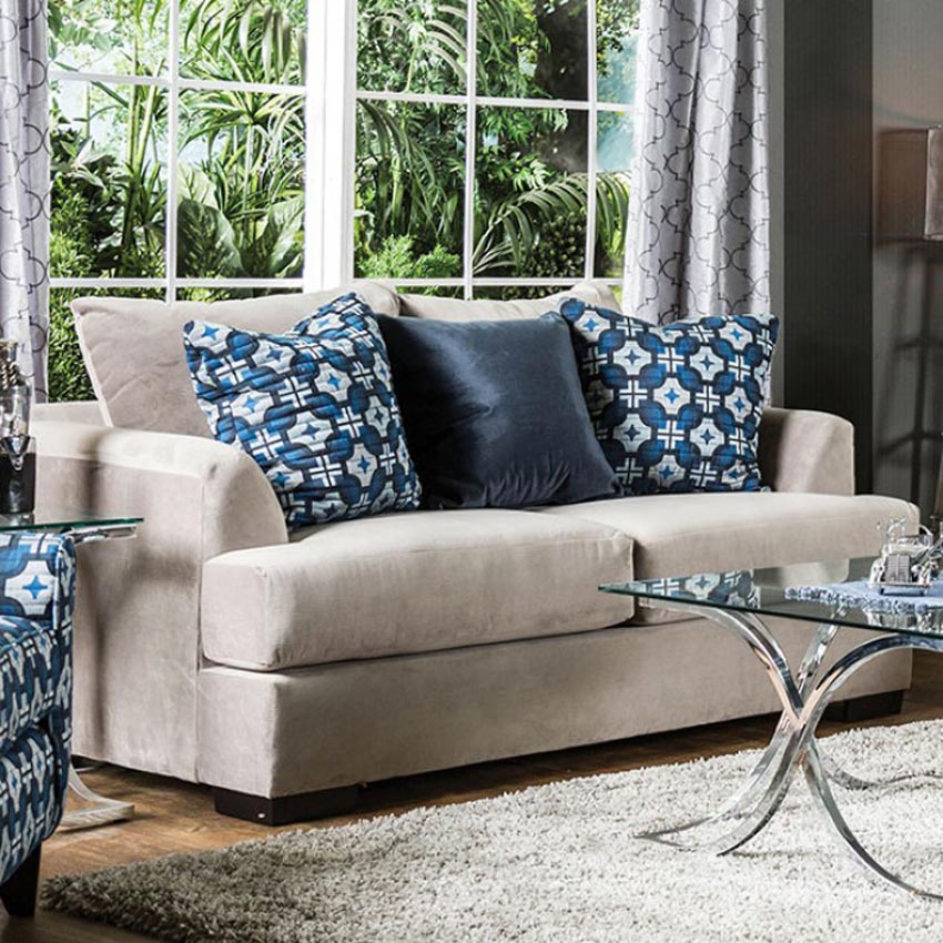 Beige/Velvet Contemporary Loveseat