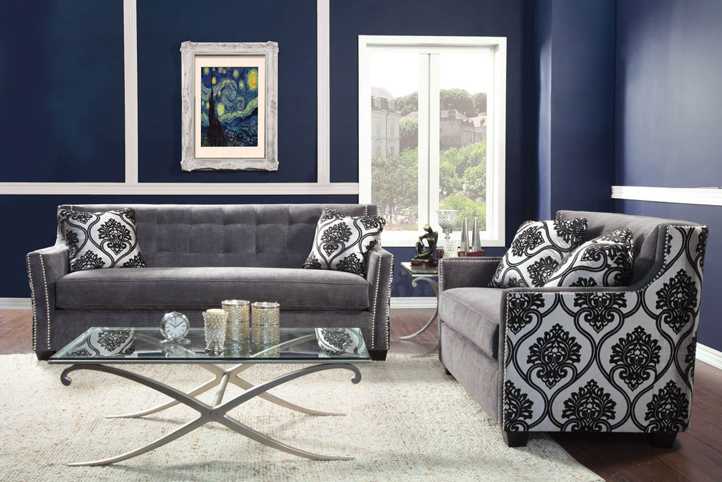 2 Piece Contemporary Silver Sofa Set