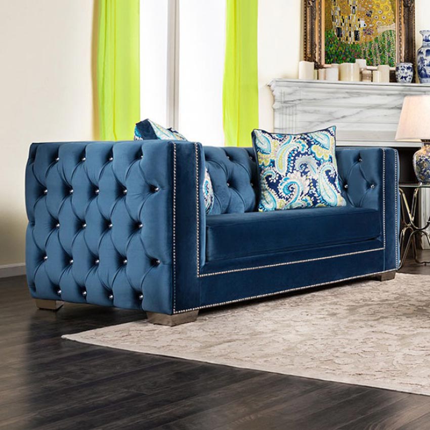 Lapis Blue Modern Victorian Style Love Seat