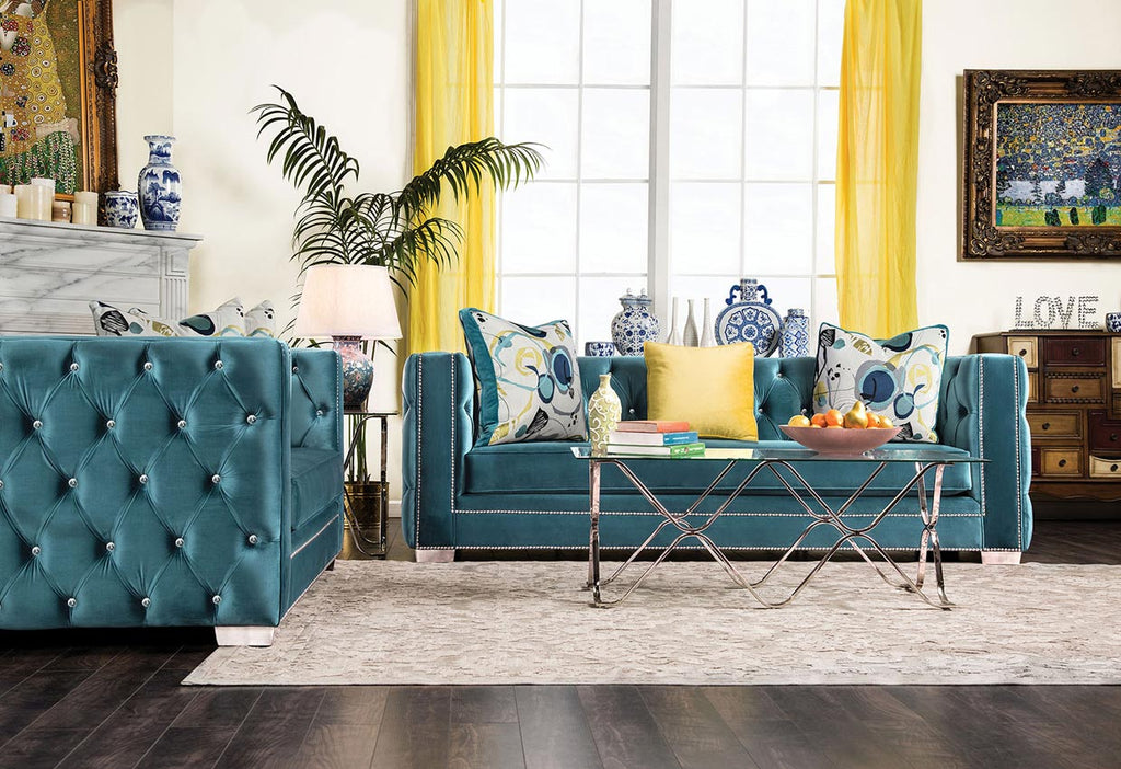2 Pcs Turquoise Sofa Set