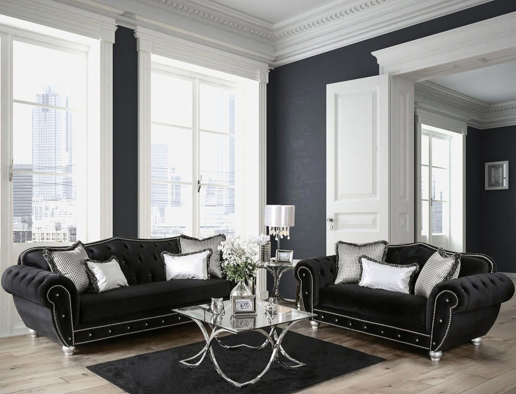 Crystal Tufted Back Sofa Set