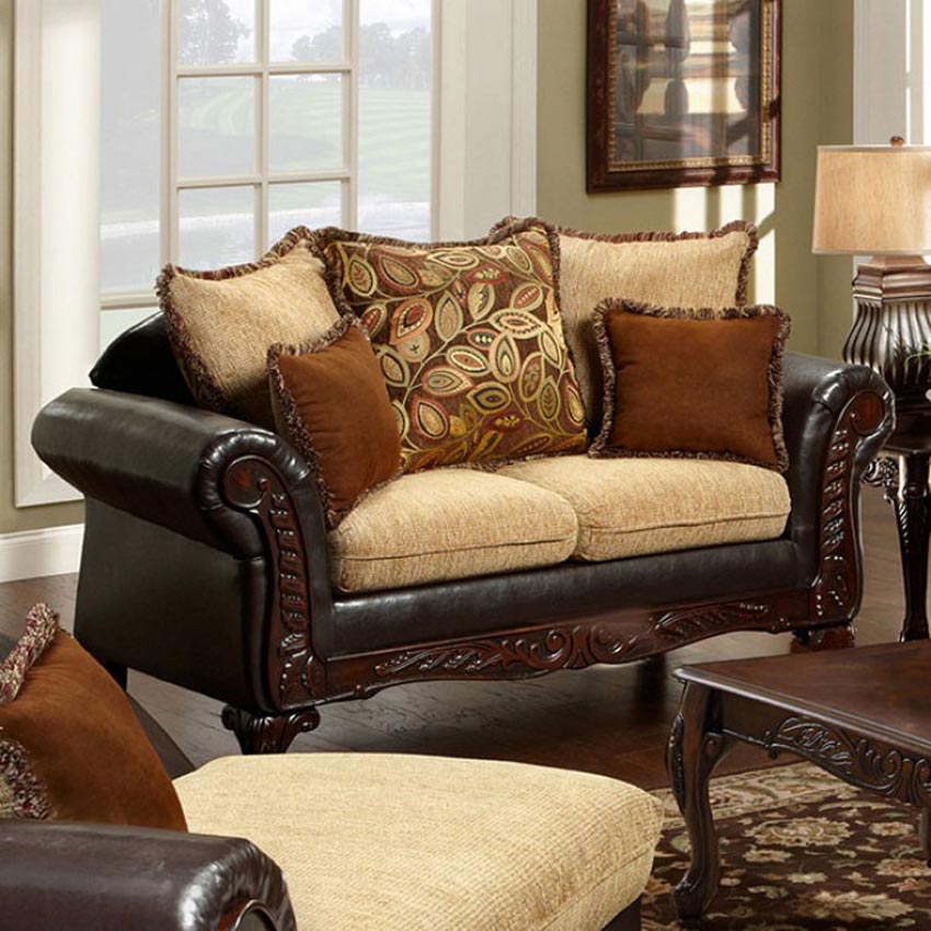 Tan/Espresso Fabric and Leatherette Love Seat