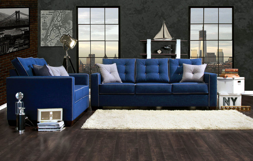 2 Pcs Blue Sofa Set