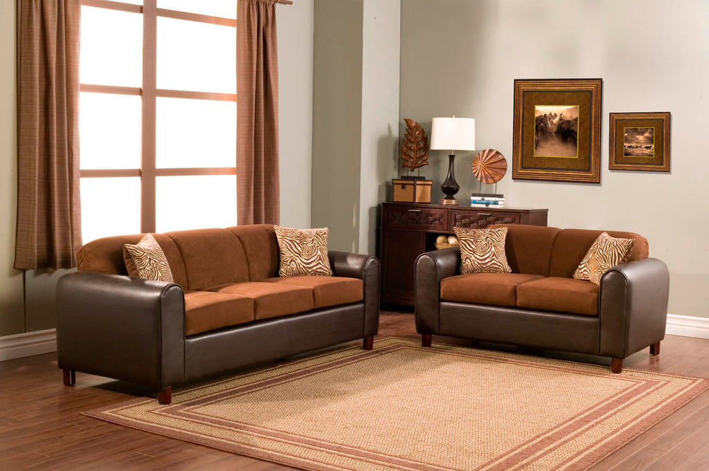 2 Piece Micro Fiber and Faux Leather Sofa Set