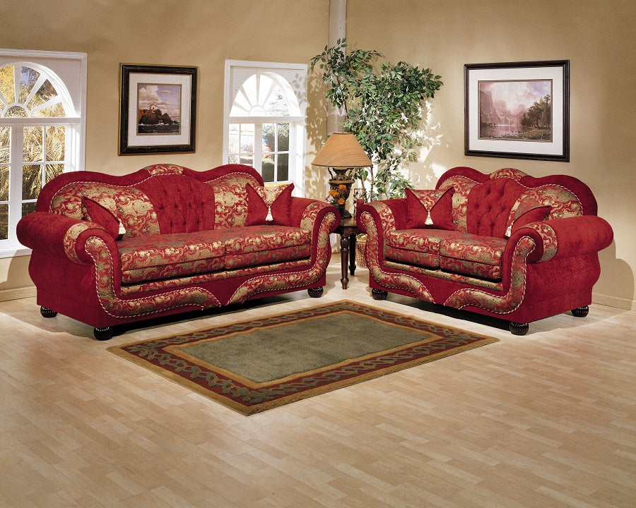 2 Piece Gold on Red Persian Style Sofa Set